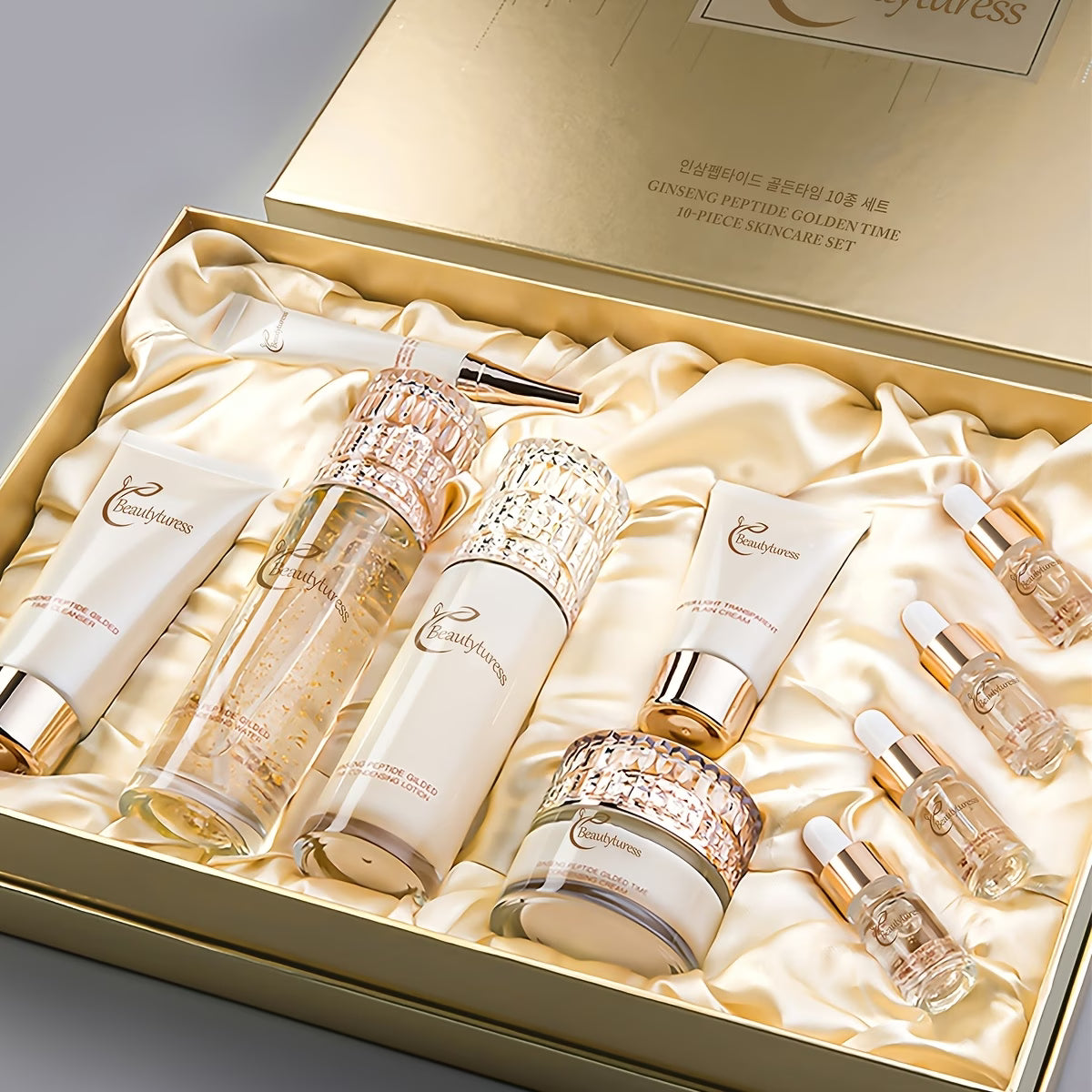 Ginseng Peptide Golden Skincare Set – 10-Piece Facial Toner & Moisturiser with Carnosine & Hyaluronic Acid | Hydrating, Firming & Brightening | Premium Gift Box for Women