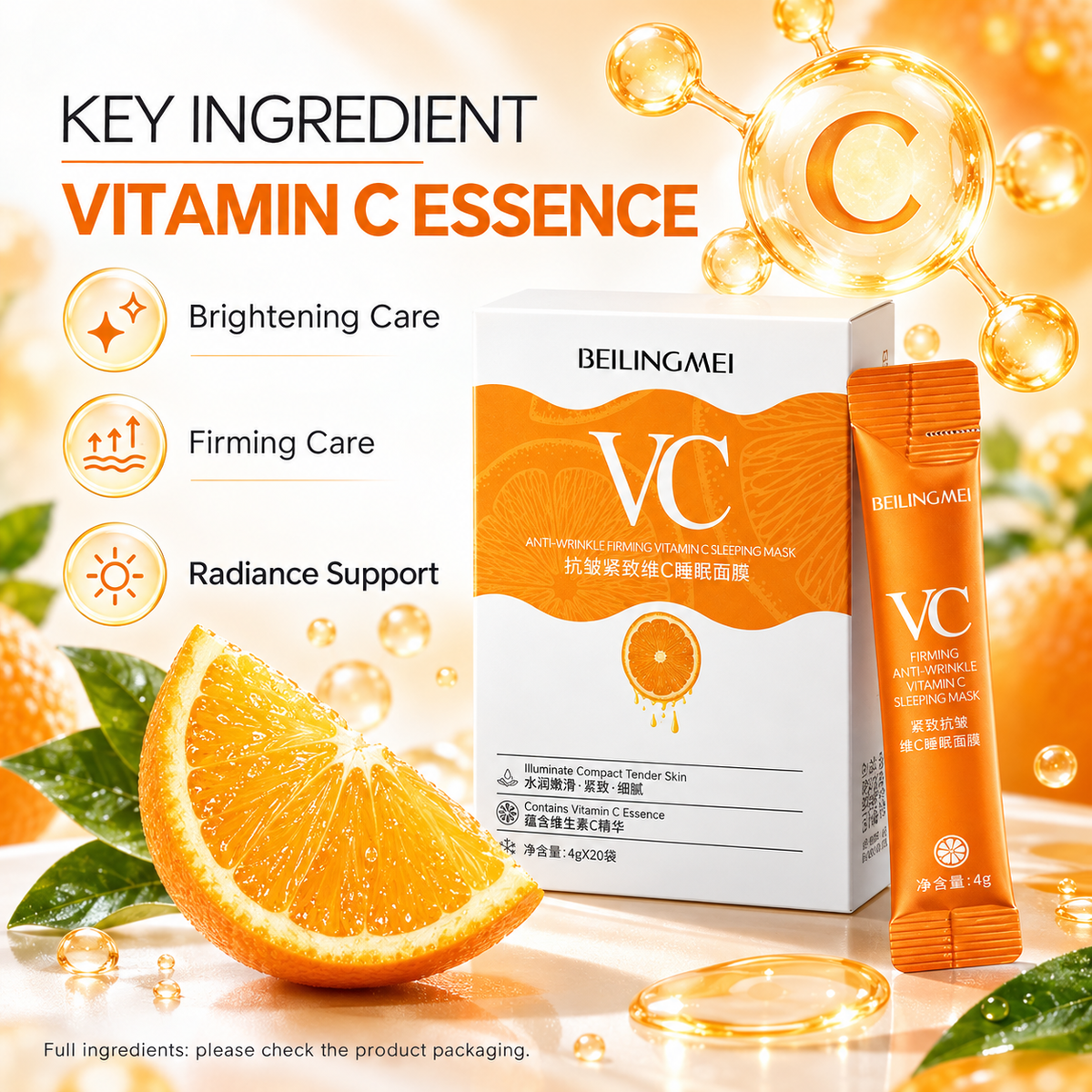 BLMDS Vitamin C Firming Sleeping Mask 4g (3-Pack, 20 Bags Each)