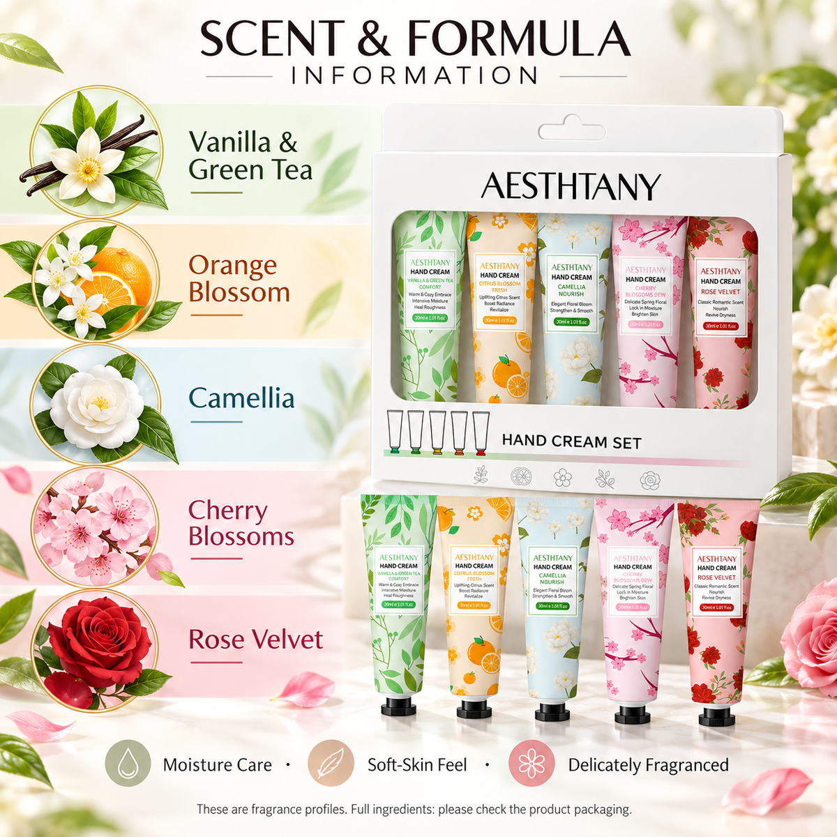 AESTHTANY Hand Cream Floral Fragrance Series Set (5 Pieces)