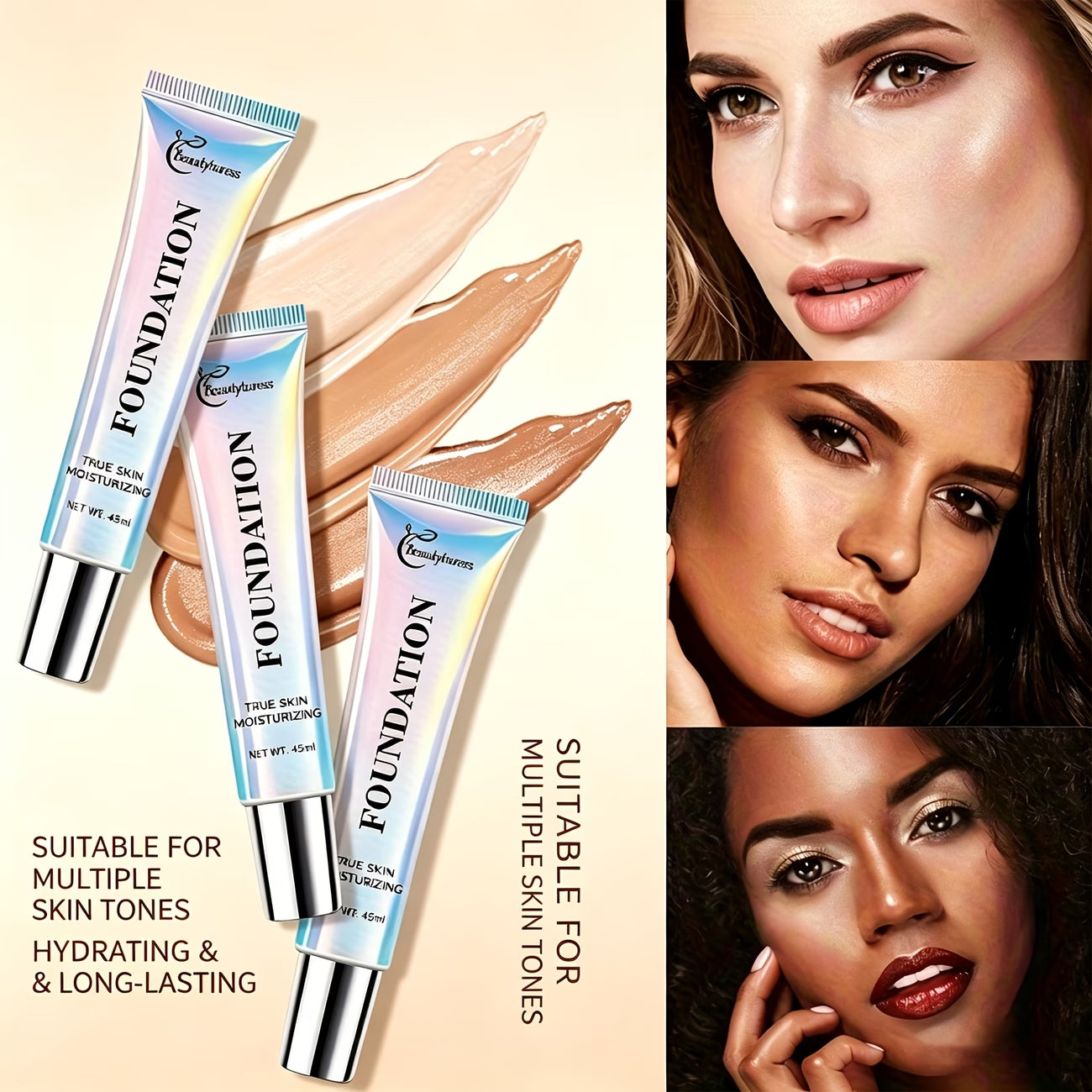 Korean - Style Liquid Foundation - Breathable Makeup for Face, Full Coverage, 24HR Wear, Matte Finish, 3 in 1 Liquid Makeup & Cosmetic Brush & Powder Puff