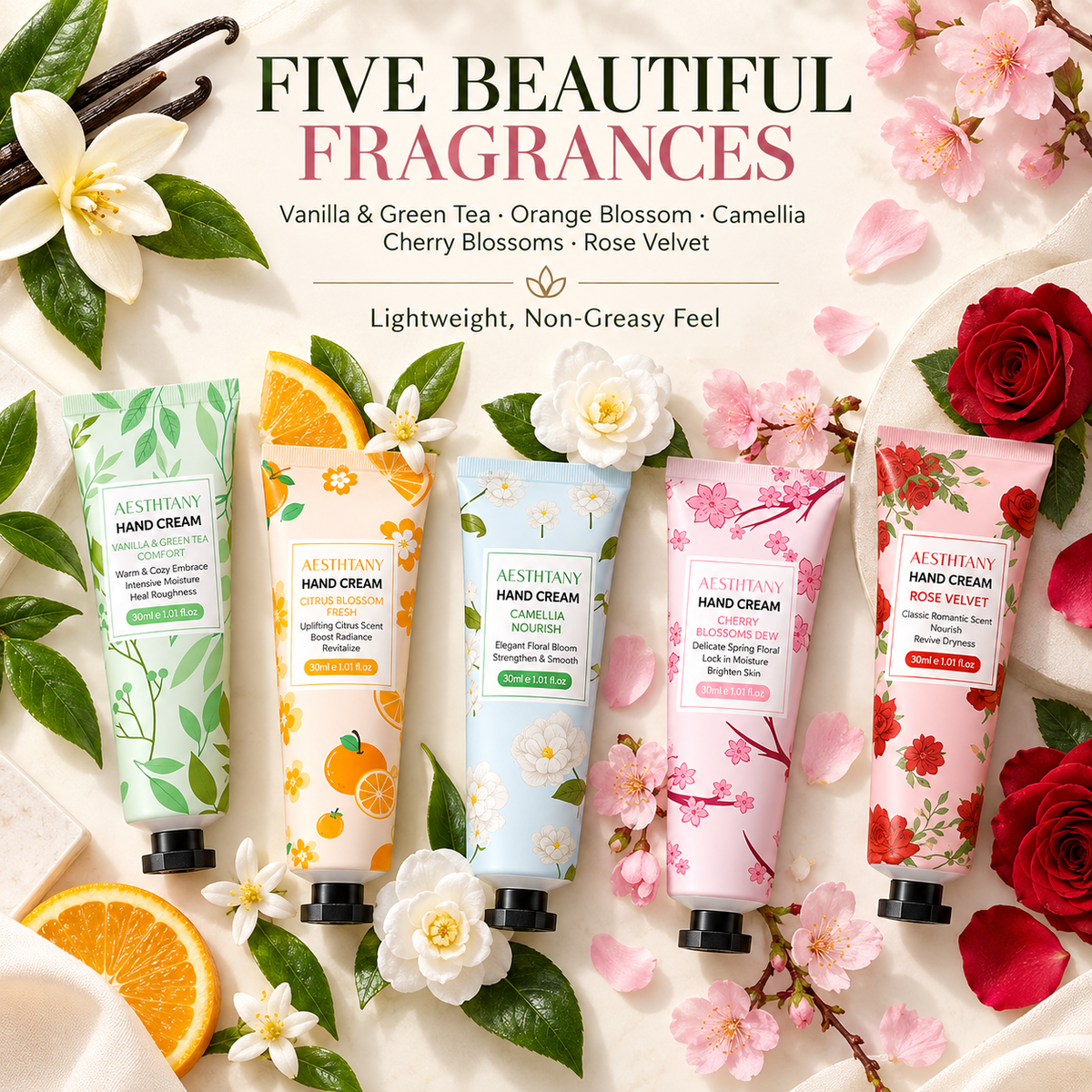 AESTHTANY Hand Cream Floral Collection Set (5-Piece Set)