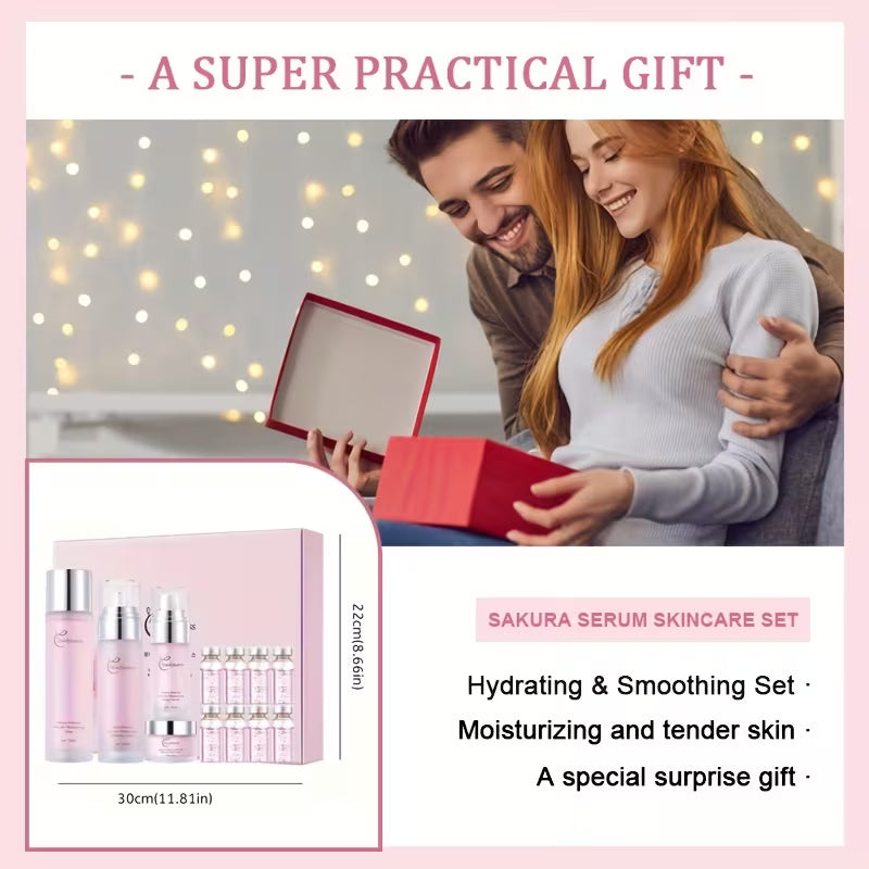 Sakura Cherry Blossom 12-Piece Skincare Set for Women – Glycerin & Hyaluronic Acid Hydrating Kit | Hypoallergenic Gift Box