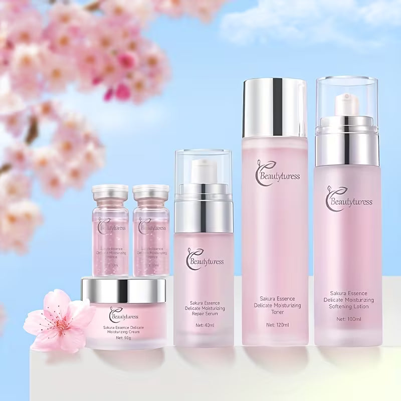 Sakura Cherry Blossom 12-Piece Skincare Set for Women – Glycerin & Hyaluronic Acid Hydrating Kit | Hypoallergenic Gift Box