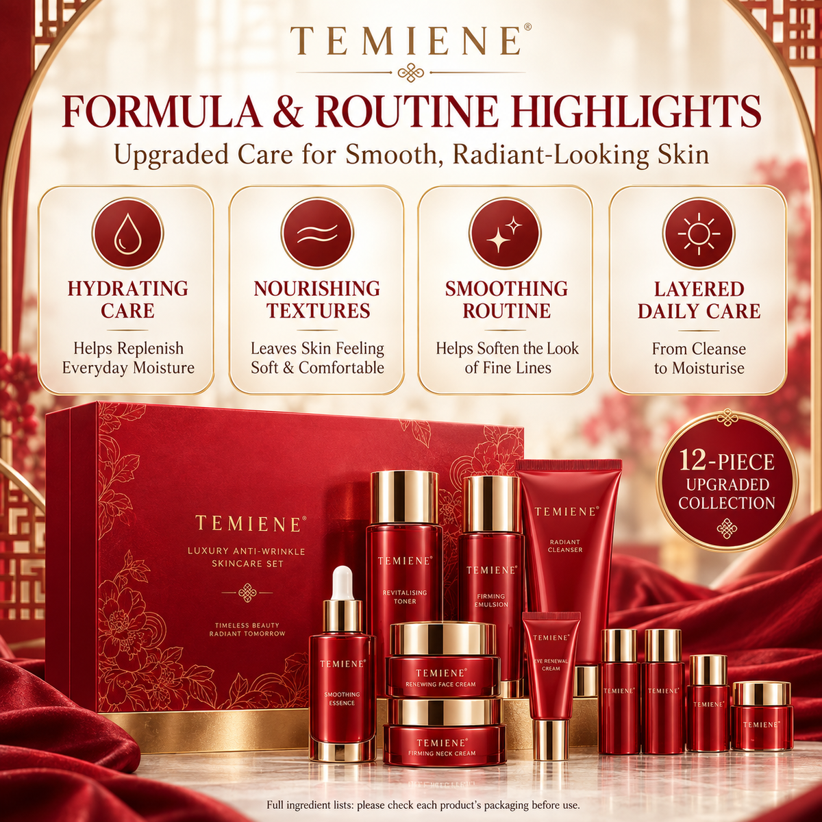 Temiene Luxury Anti-Wrinkle Skincare Set (12-Piece, Upgraded)
