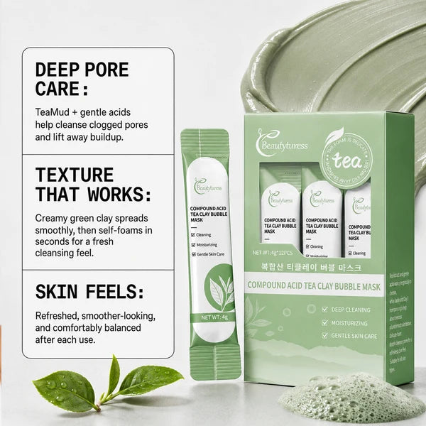 Beautyturess Composite Acid Tea Clay Bubble Mask (Export Stock) 4g x 12 Sachets