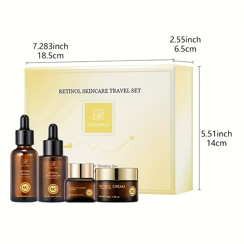 Retinol Hautpflege-Reiseset (mit Hyaluronsäure & pflanzlichem Squalan) – 4-teiliges Set