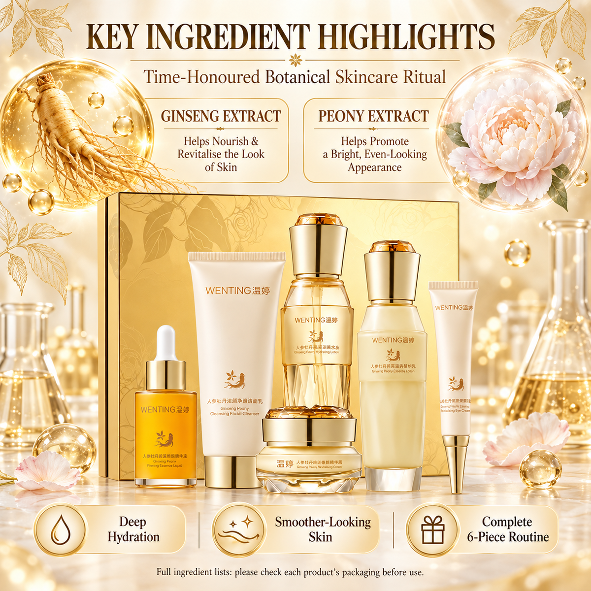 Wen Ting Ginseng Peony Luxury Skincare Set (6-Piece)