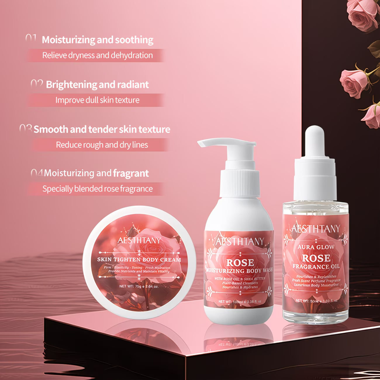Rose Body Care 3-Piece Set — Women's Bath & Body Care Series
