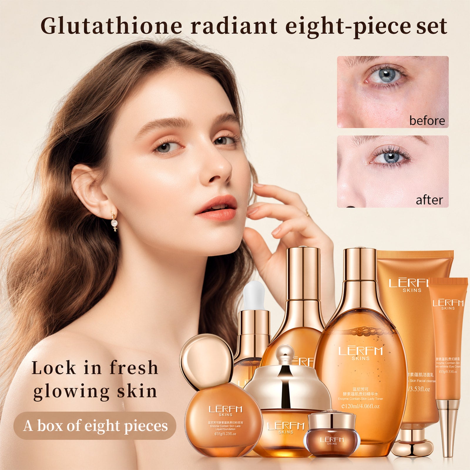 LNFK Luxury Eight-Piece Enzymes Skincare Gift Set -  Collagen & Peptide infused - Anti-wrinkle & Firming Face Skin (Bundle & Save – Same-Day Local Ship)