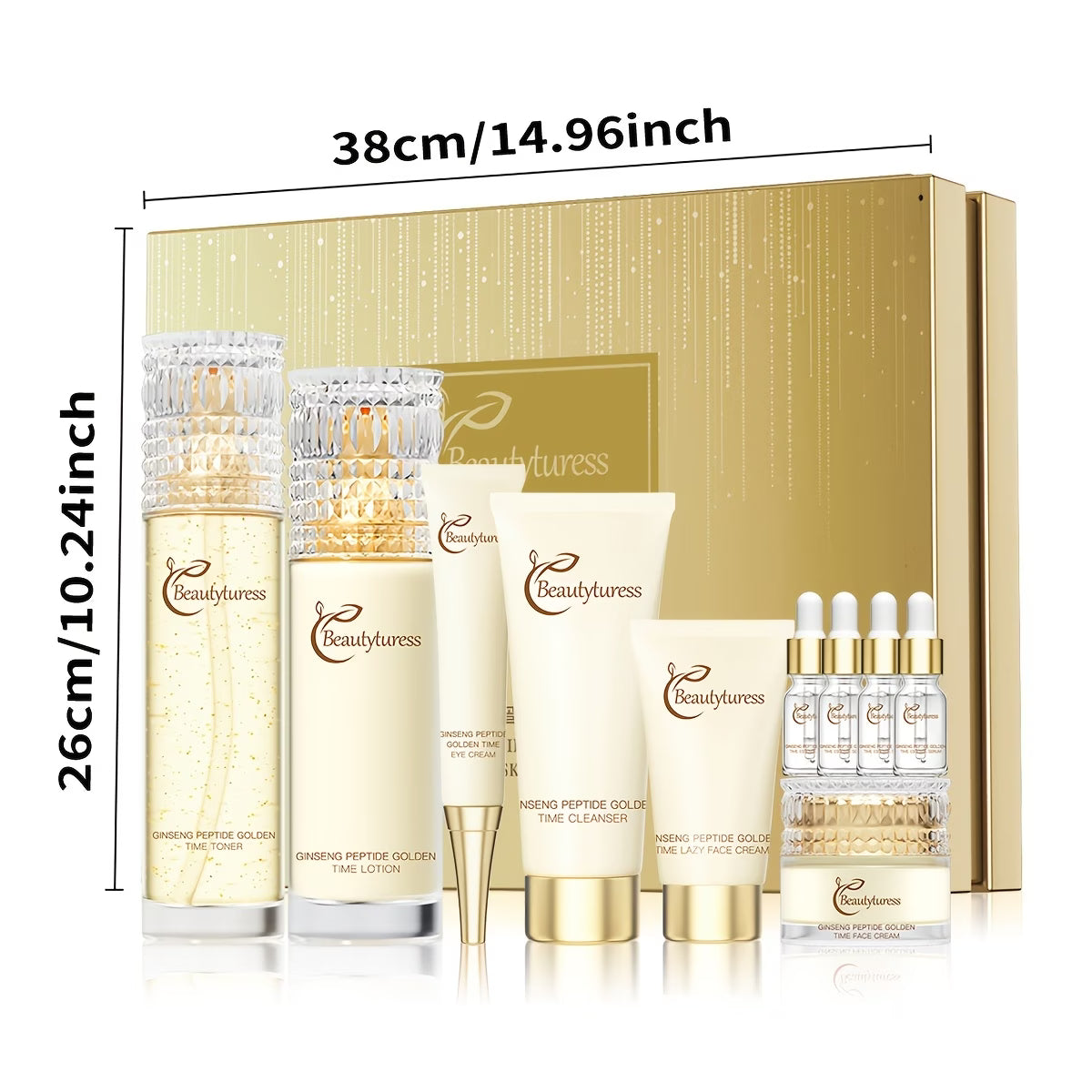 Ginseng Peptide Golden Skincare Set – 10-Piece Facial Toner & Moisturiser with Carnosine & Hyaluronic Acid | Hydrating, Firming & Brightening | Premium Gift Box for Women