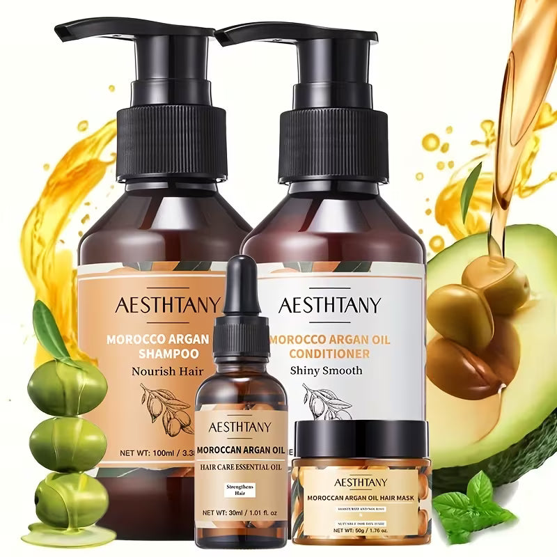 Marokkanisches Arganöl-Shampoo und Spülung 4-teiliges Set