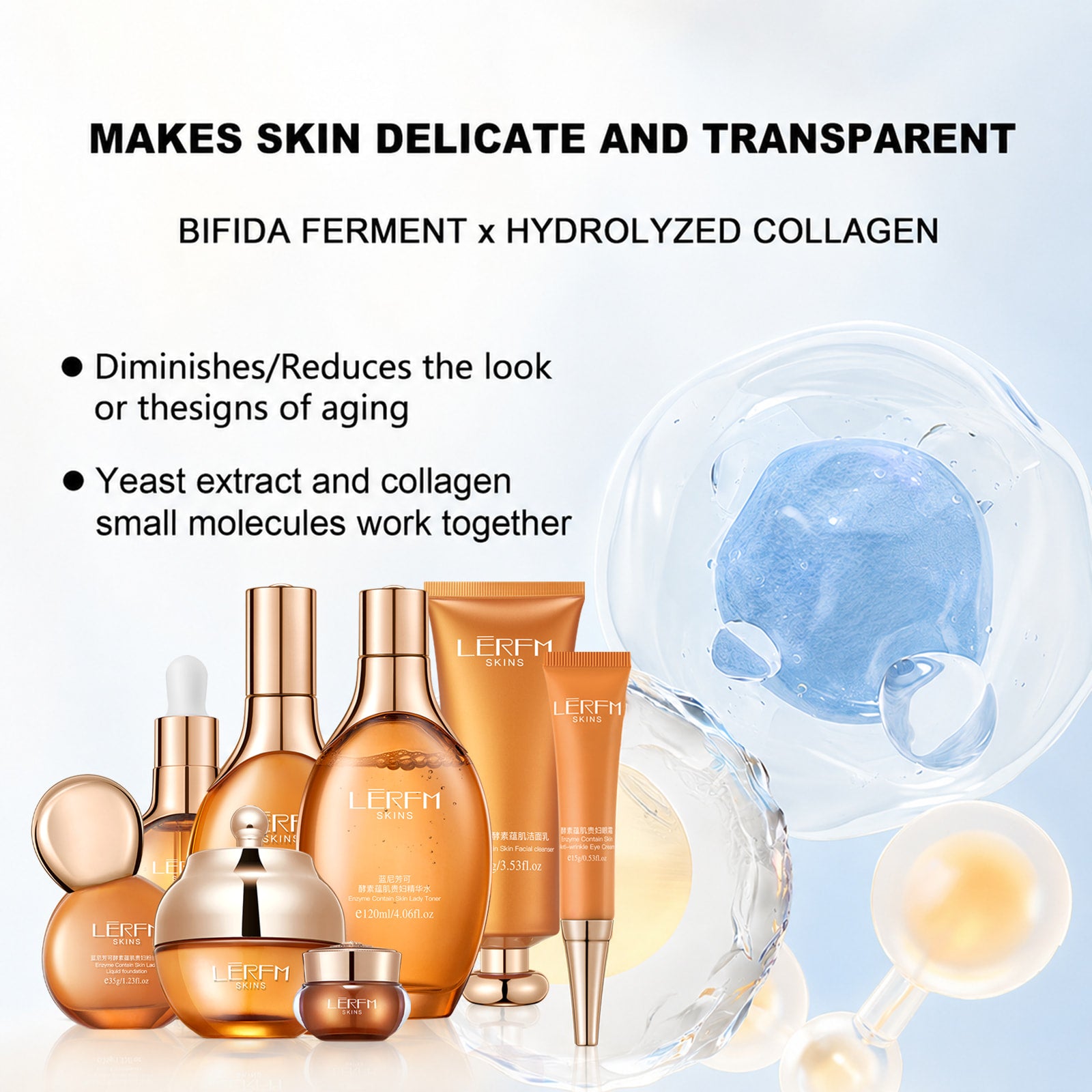 LNFK Luxury Eight-Piece Enzymes Skincare Gift Set -  Collagen & Peptide infused - Anti-wrinkle & Firming Face Skin (Bundle & Save – Same-Day Local Ship)