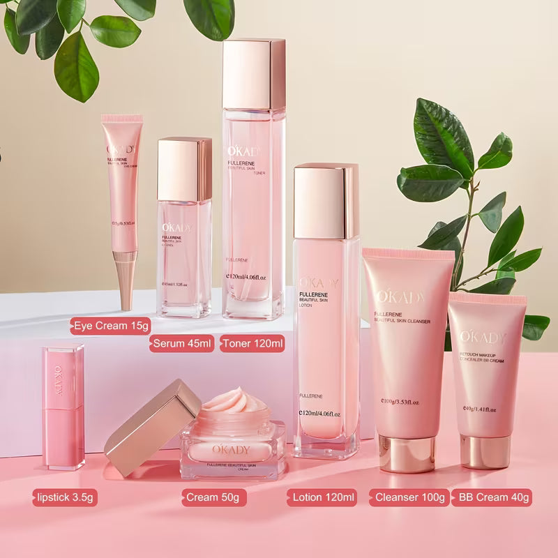 Fullerene Pink Gift Box Set: 8-Piece Skincare Set