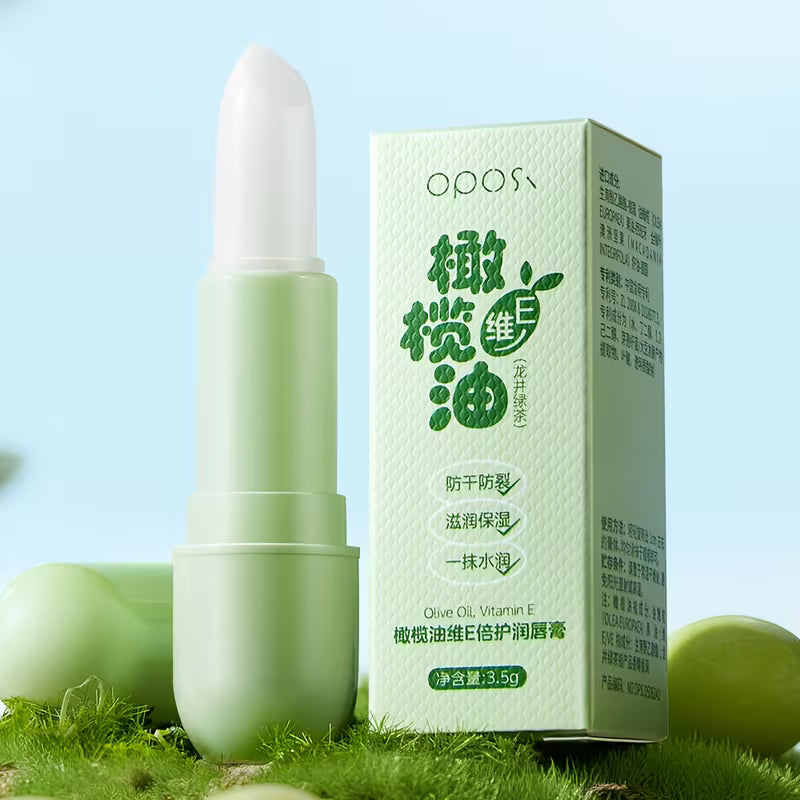 Longjing Green Tea & Olive Oil Lip Balm – Vitamin E, Glossy Finish & Non-Greasy