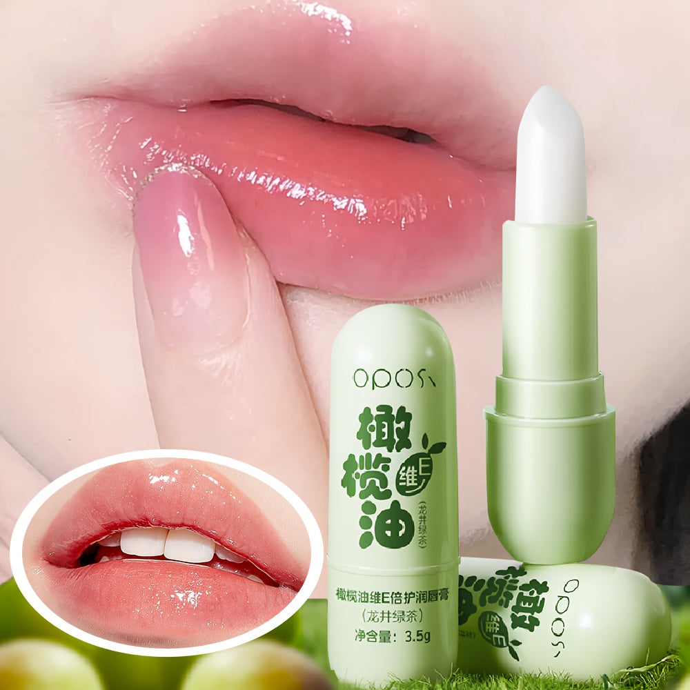 Longjing Green Tea & Olive Oil Lip Balm – Vitamin E, Glossy Finish & Non-Greasy