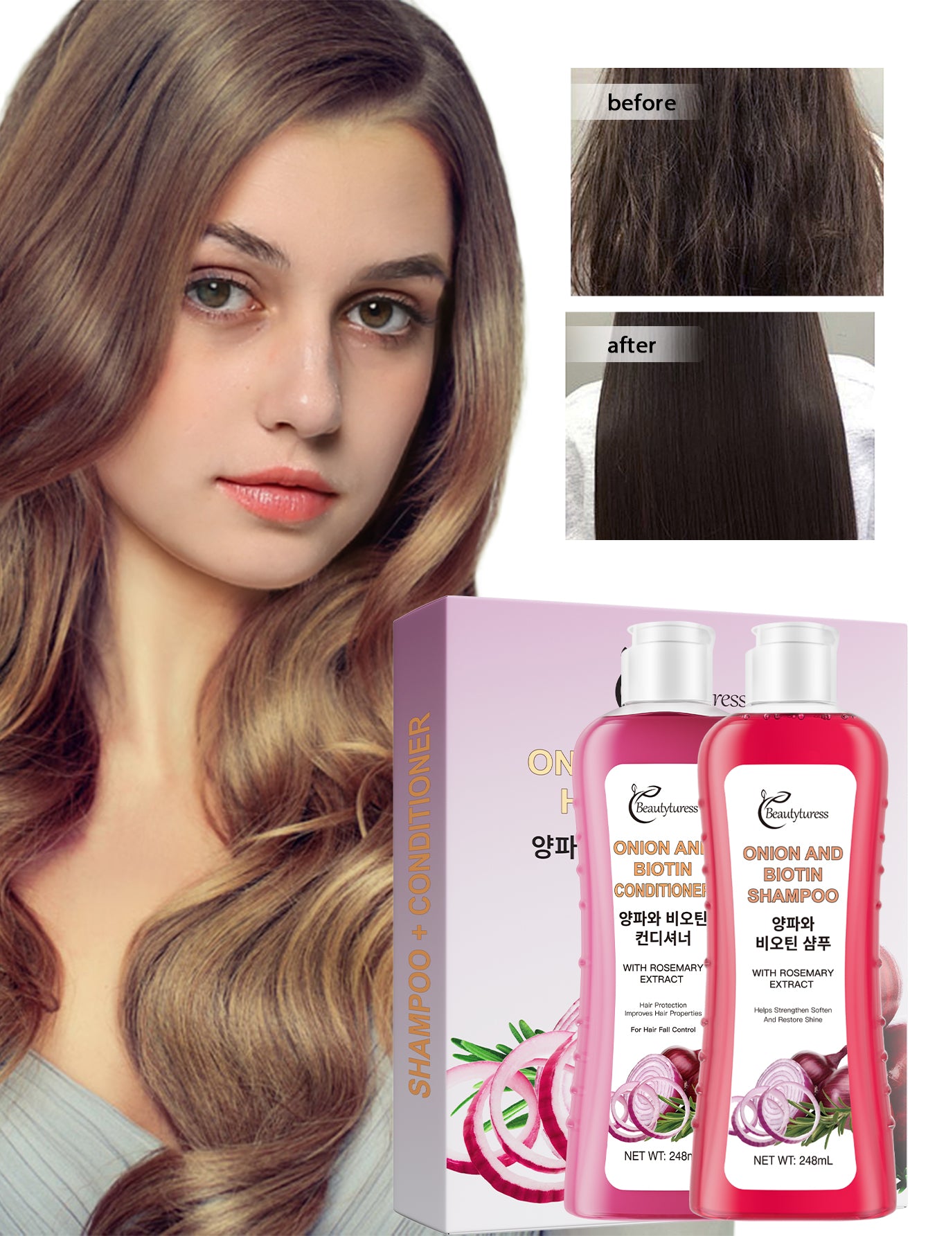 《The Bulk & Buy Store》Beautyturess Onion Biotin Rosemary Shampoo and Conditioner Set (2-piece set) | Starting from 5 items, as low as £21.26