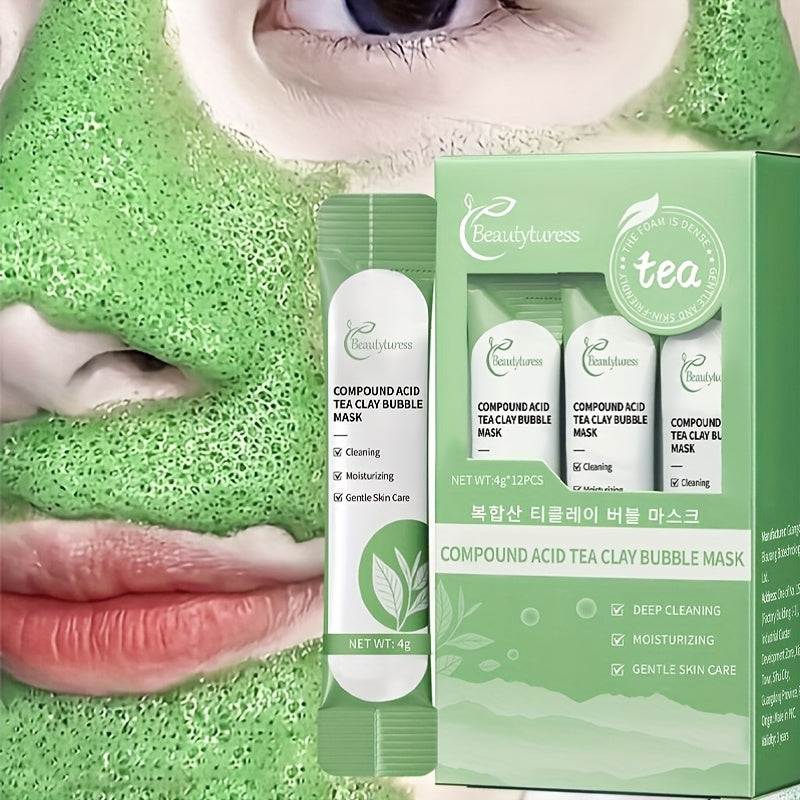 12pcs Set of Composite Acid Green Tea Bubble Masks
