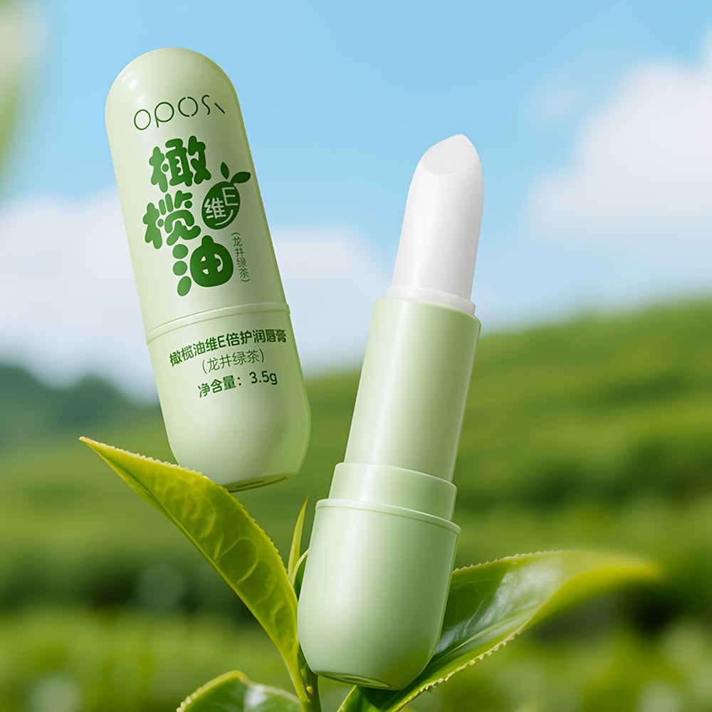 Longjing Green Tea & Olive Oil Lip Balm – Vitamin E, Glossy Finish & Non-Greasy