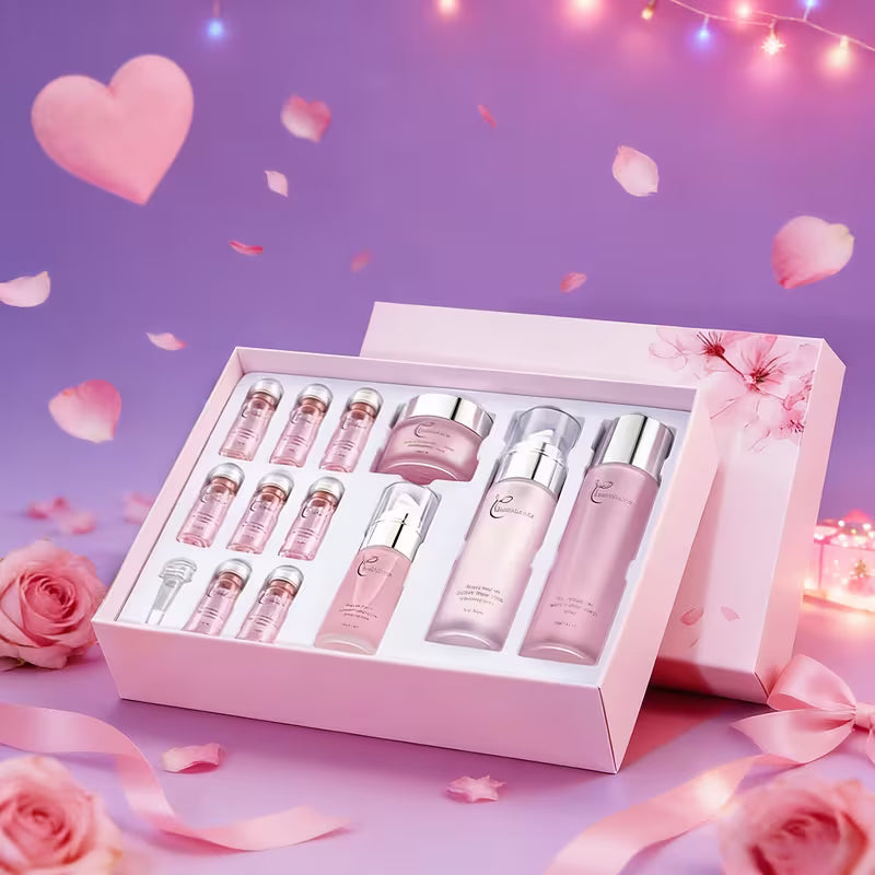Sakura Cherry Blossom 12-Piece Skincare Set for Women – Glycerin & Hyaluronic Acid Hydrating Kit | Hypoallergenic Gift Box