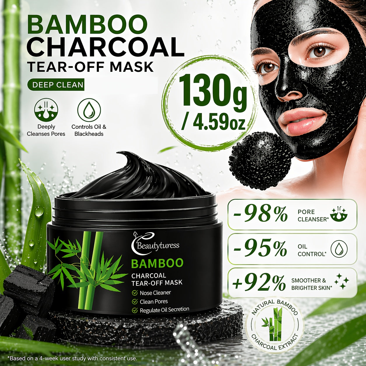Black Bamboo Charcoal Peel-Off Mask – Deep Cleansing, Oil Control & Pore Minimizing, 130g
