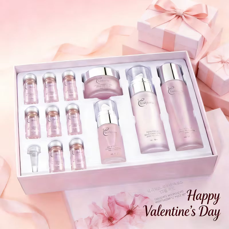 Sakura Cherry Blossom 12-Piece Skincare Set for Women – Glycerin & Hyaluronic Acid Hydrating Kit | Hypoallergenic Gift Box