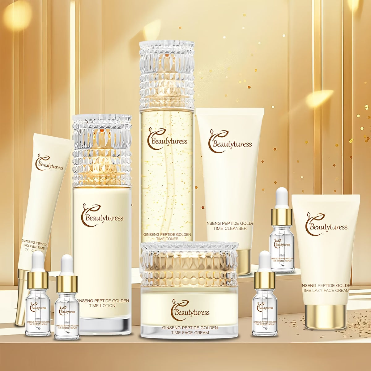 Ginseng Peptide Golden Skincare Set – 10-Piece Facial Toner & Moisturiser with Carnosine & Hyaluronic Acid | Hydrating, Firming & Brightening | Premium Gift Box for Women
