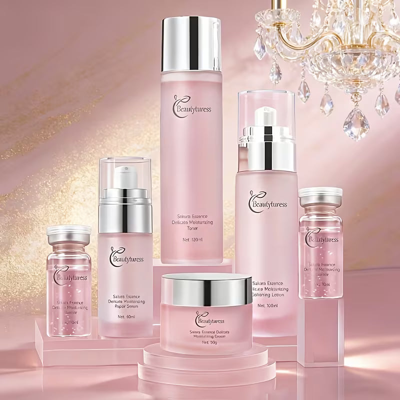 Sakura Cherry Blossom 12-Piece Skincare Set for Women – Glycerin & Hyaluronic Acid Hydrating Kit | Hypoallergenic Gift Box