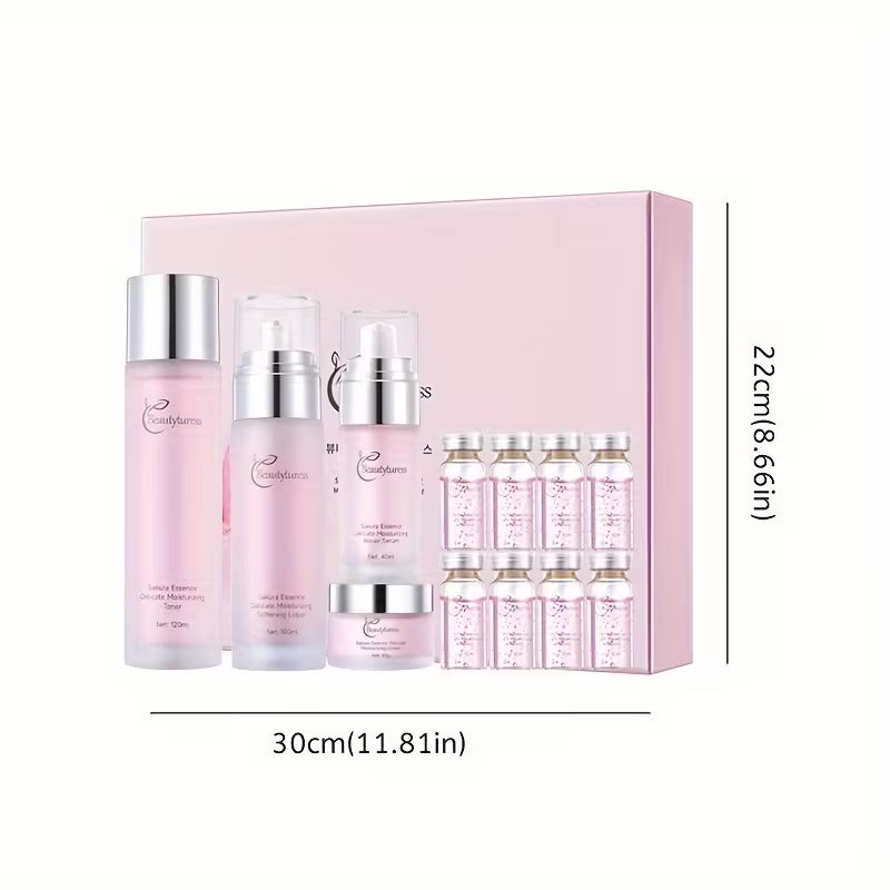 Sakura Cherry Blossom 12-Piece Skincare Set for Women – Glycerin & Hyaluronic Acid Hydrating Kit | Hypoallergenic Gift Box