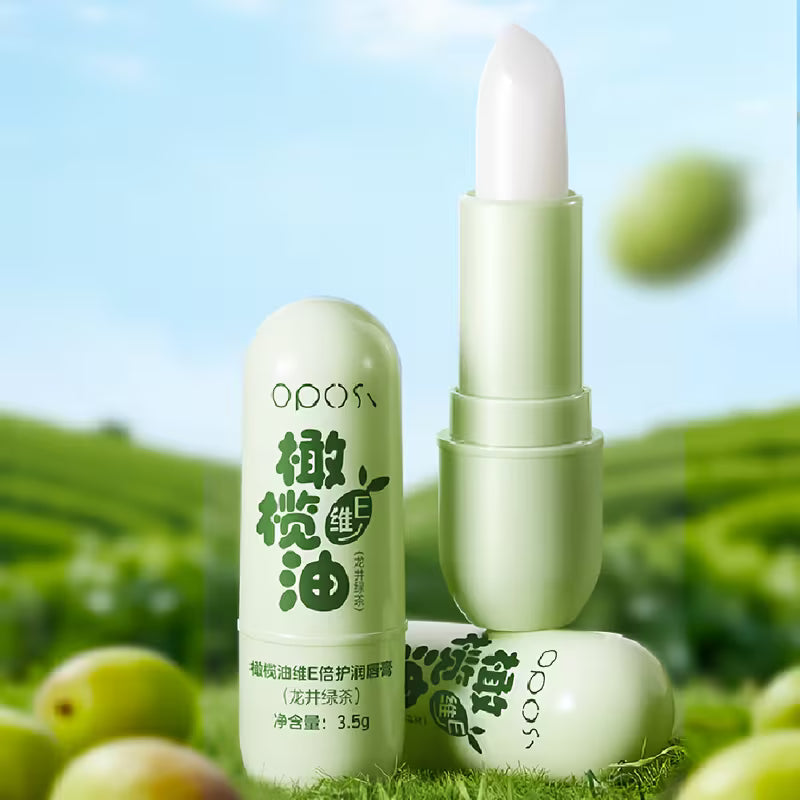 Longjing Green Tea & Olive Oil Lip Balm – Vitamin E, Glossy Finish & Non-Greasy