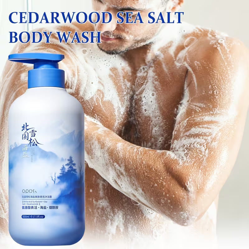 Sea Salt & Cedarwood Men’s Body Wash – Niacinamide, Hyaluronic Acid, Deep Cleansing & Long-Lasting Fragrance | 500ml