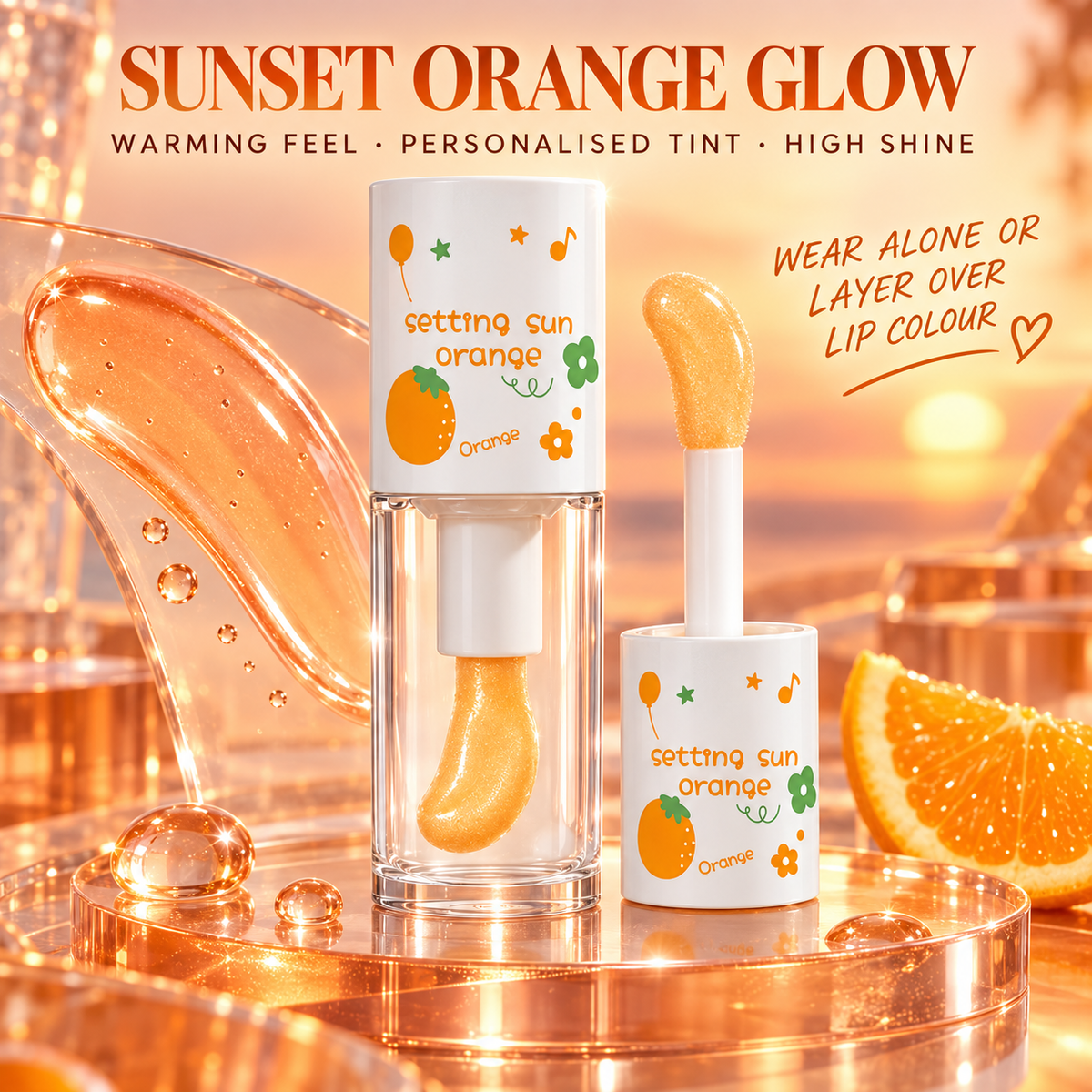O′KADY Line-Smoothing & Plumping Color-Changing Lip Oil (Sunset Tangerine) (5ml)
