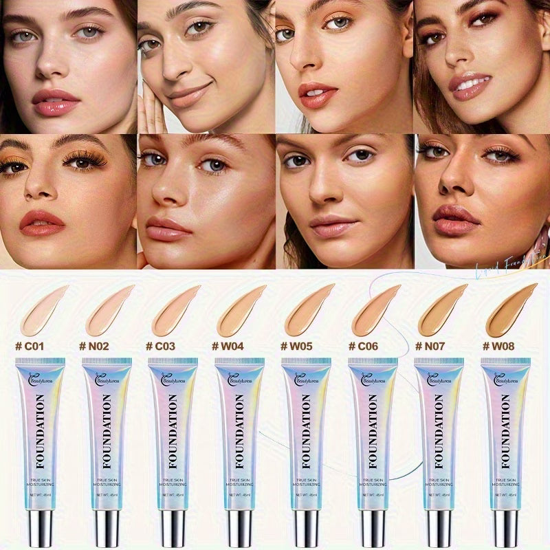 Korean - Style Liquid Foundation - Breathable Makeup for Face, Full Coverage, 24HR Wear, Matte Finish, 3 in 1 Liquid Makeup & Cosmetic Brush & Powder Puff