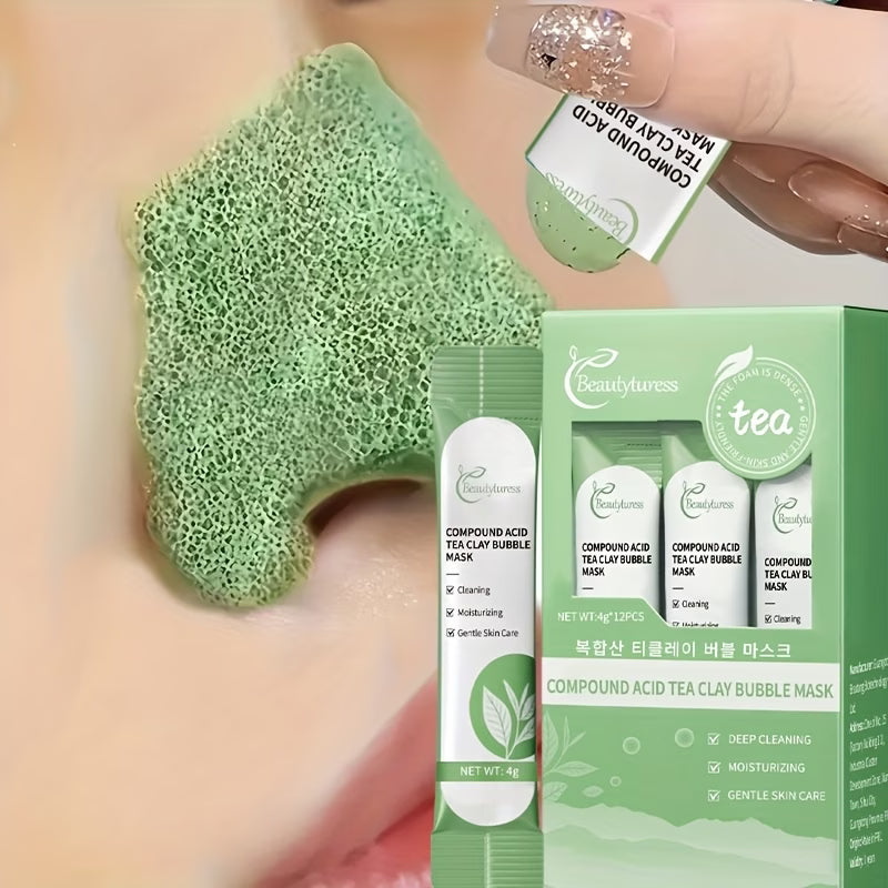 12pcs Set of Composite Acid Green Tea Bubble Masks