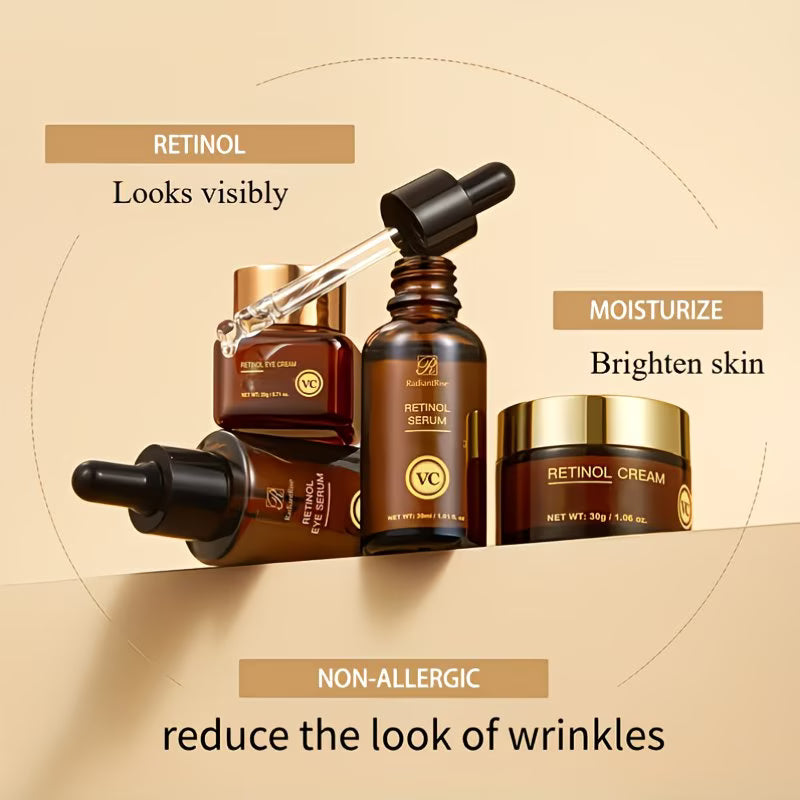 Retinol Hautpflege-Reiseset (mit Hyaluronsäure & pflanzlichem Squalan) – 4-teiliges Set