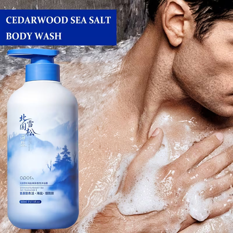 Sea Salt & Cedarwood Men’s Body Wash – Niacinamide, Hyaluronic Acid, Deep Cleansing & Long-Lasting Fragrance | 500ml