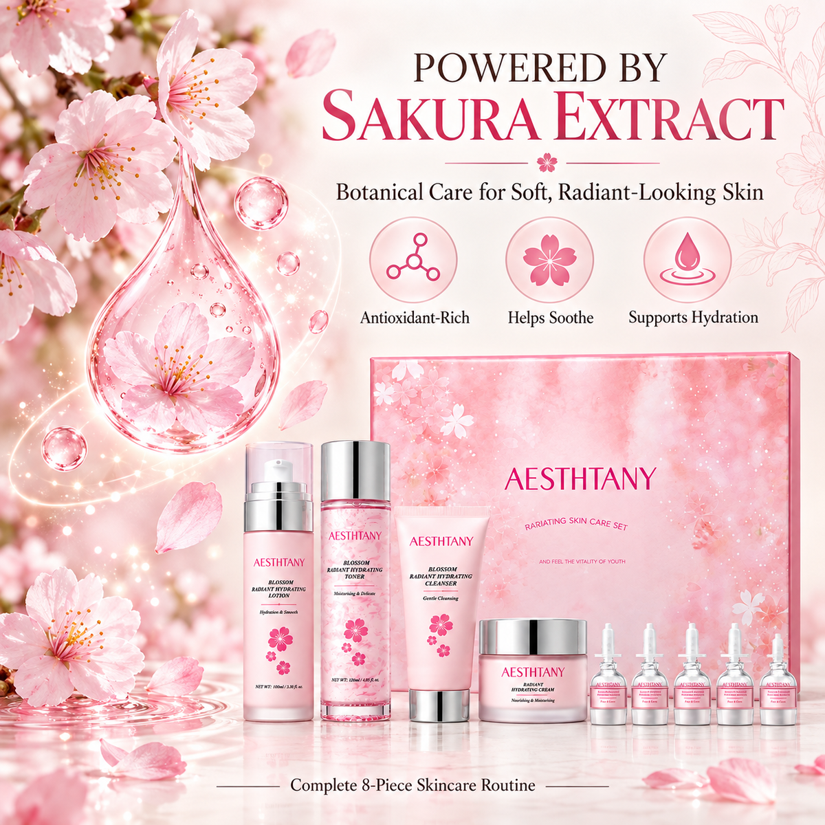 AESTHTANY Sakura Revitalising Hydrating Skincare Set (8-Piece)