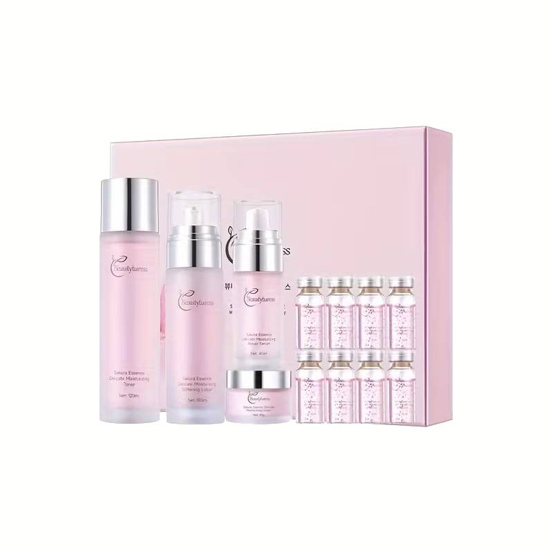 Sakura Cherry Blossom 12-Piece Skincare Set for Women – Glycerin & Hyaluronic Acid Hydrating Kit | Hypoallergenic Gift Box
