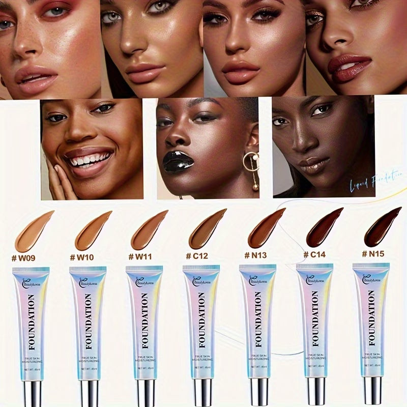 Korean - Style Liquid Foundation - Breathable Makeup for Face, Full Coverage, 24HR Wear, Matte Finish, 3 in 1 Liquid Makeup & Cosmetic Brush & Powder Puff