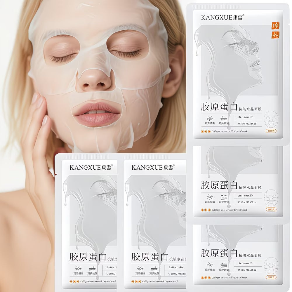 5pcs Collagen Crystal Masks, Firming, Hydrating, Smoothing Wrinkles, Radiant Skin