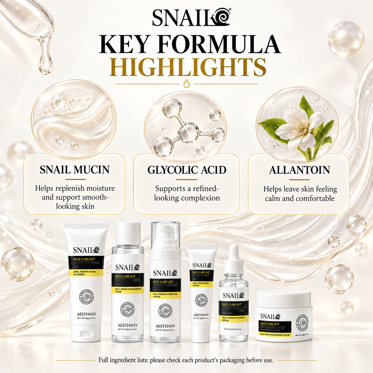 AESTHTANY Snail Repairing Essence Skincare Set (6-Piece)