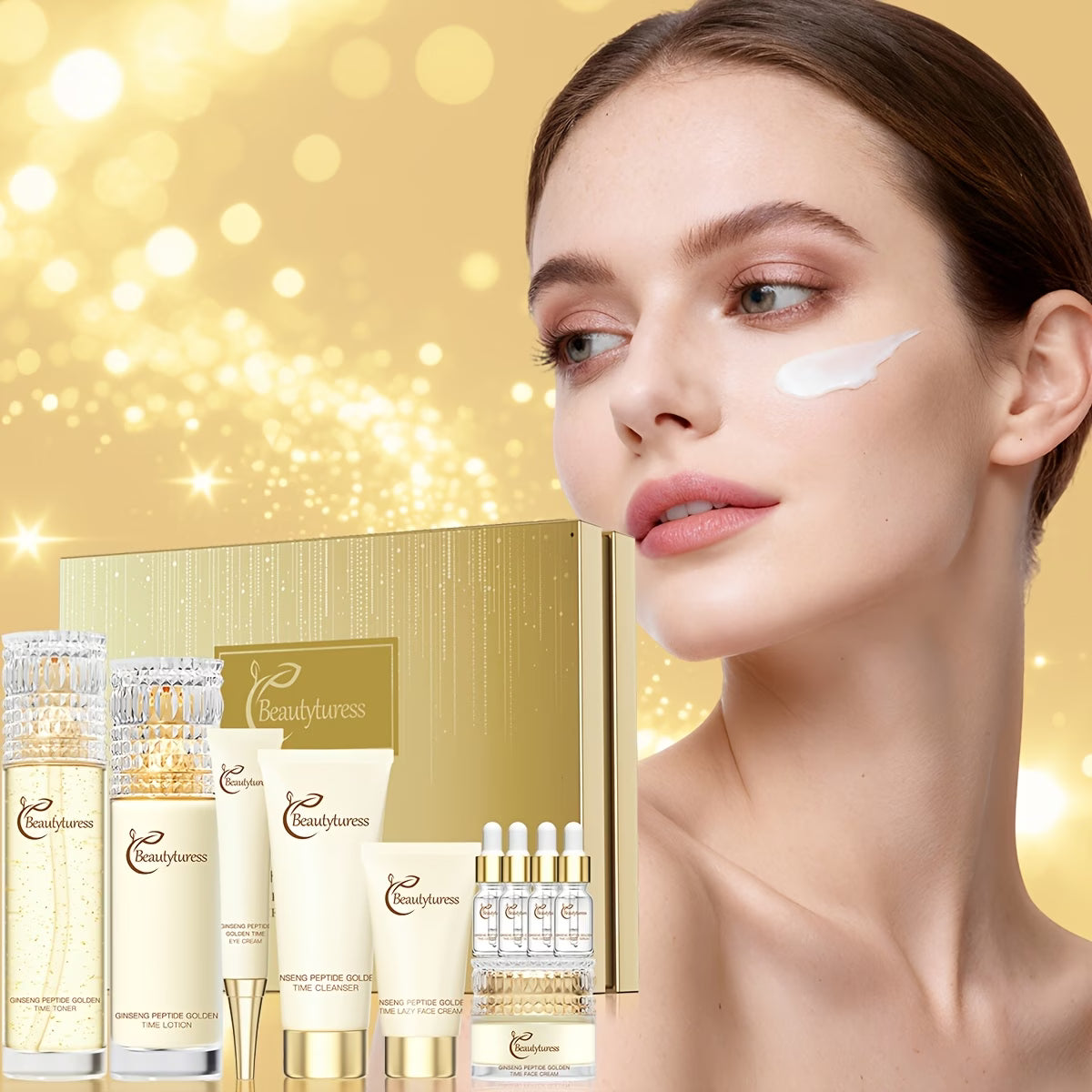 Ginseng Peptide Golden Skincare Set – 10-Piece Facial Toner & Moisturiser with Carnosine & Hyaluronic Acid | Hydrating, Firming & Brightening | Premium Gift Box for Women