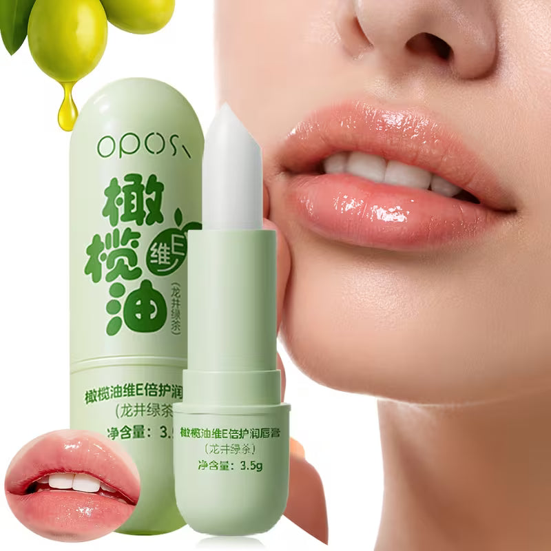 Longjing Green Tea & Olive Oil Lip Balm – Vitamin E, Glossy Finish & Non-Greasy