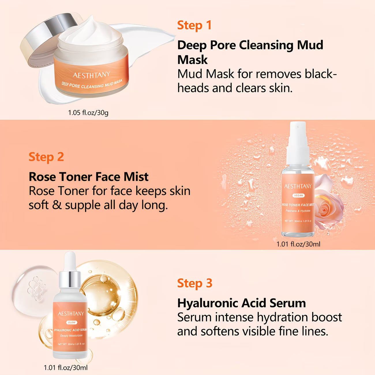 3-Piece Collagen & Hyaluronic Acid Facial Skincare Set